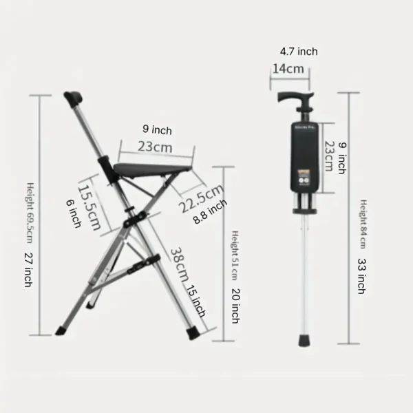 2 in 1 Walking Cane with Foldable Seat